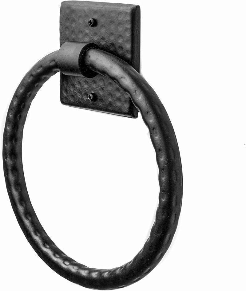 Monarch Abode Bathroom Towel Holder â€“ 7-Inch Round Matte Black Bathroom Hand Towel Holder for Bathrooms Wall, Metal Hand Hammered Towels Ring Wall Mount, Traditional Surface-Mounted Ring Hanger - Image 1